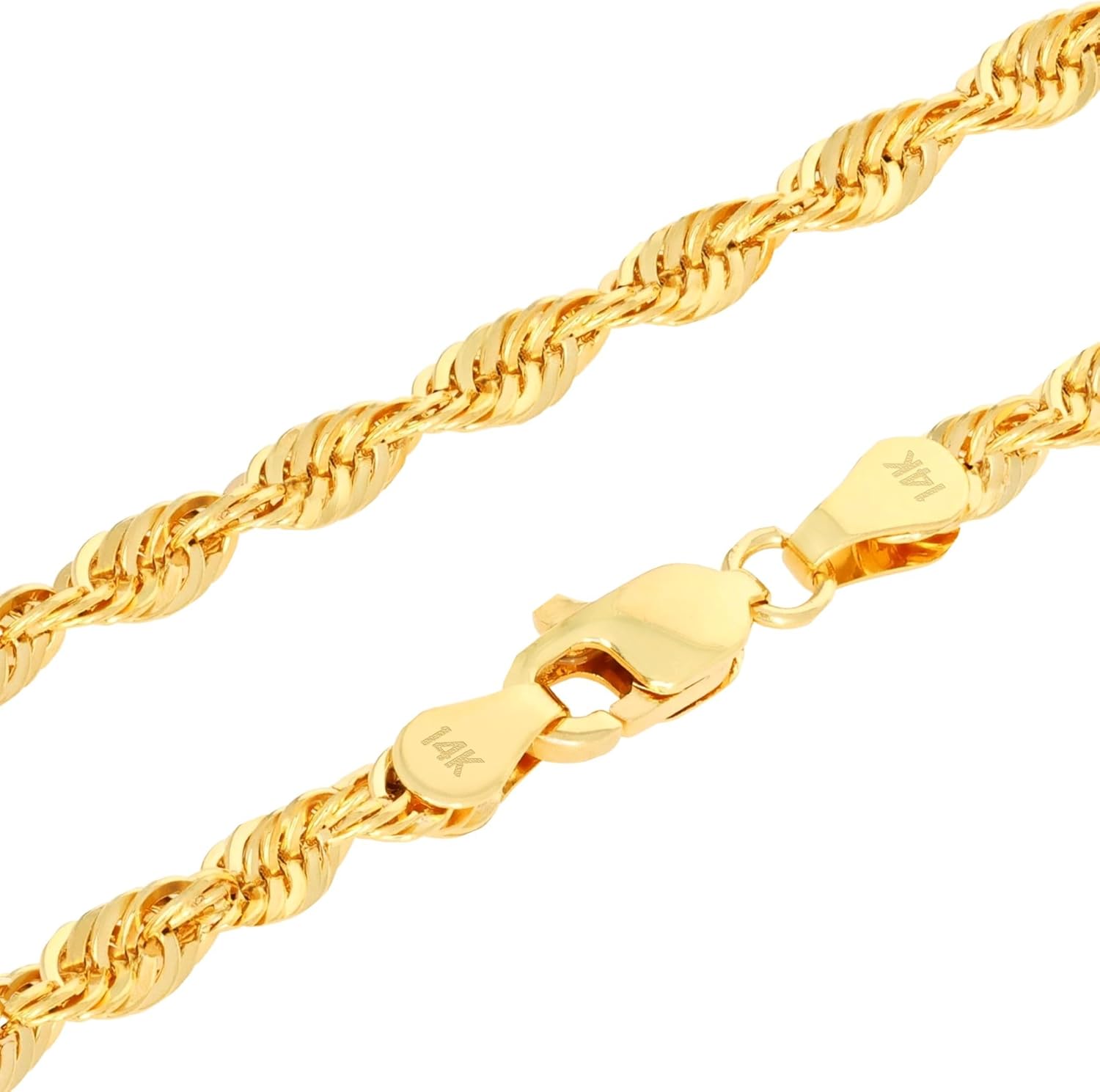 Nuragold 14k Real Yellow Gold 3.5mm Rope Chain Diamond Cut Lightweight Necklace (16"-30") Italian Jewelry for Men & Women