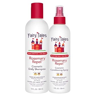Fairy Tales Rosemary Repel Daily Kids Shampoo, 12 fl oz. & Conditioning Spray, 8 fl oz. Duo Kids Like the Smell, Lice Do Not