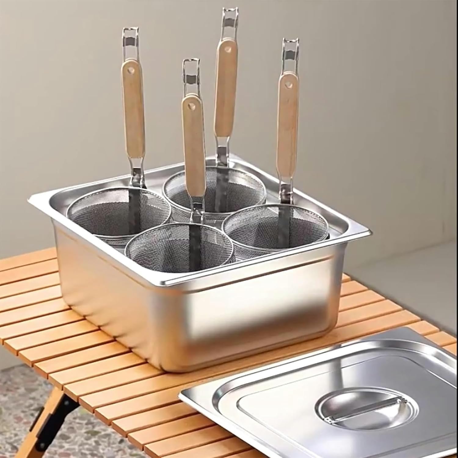 XENITE Commercial Square Pasta Cooker, 2/4/6 Holes Heavy Duty Noodle Cooking with Basket Insert Set, Stainless Steel Stockpot Blade Noodle Dumpling with Noodle Filter (Color : Silver, Size : 2 Holes