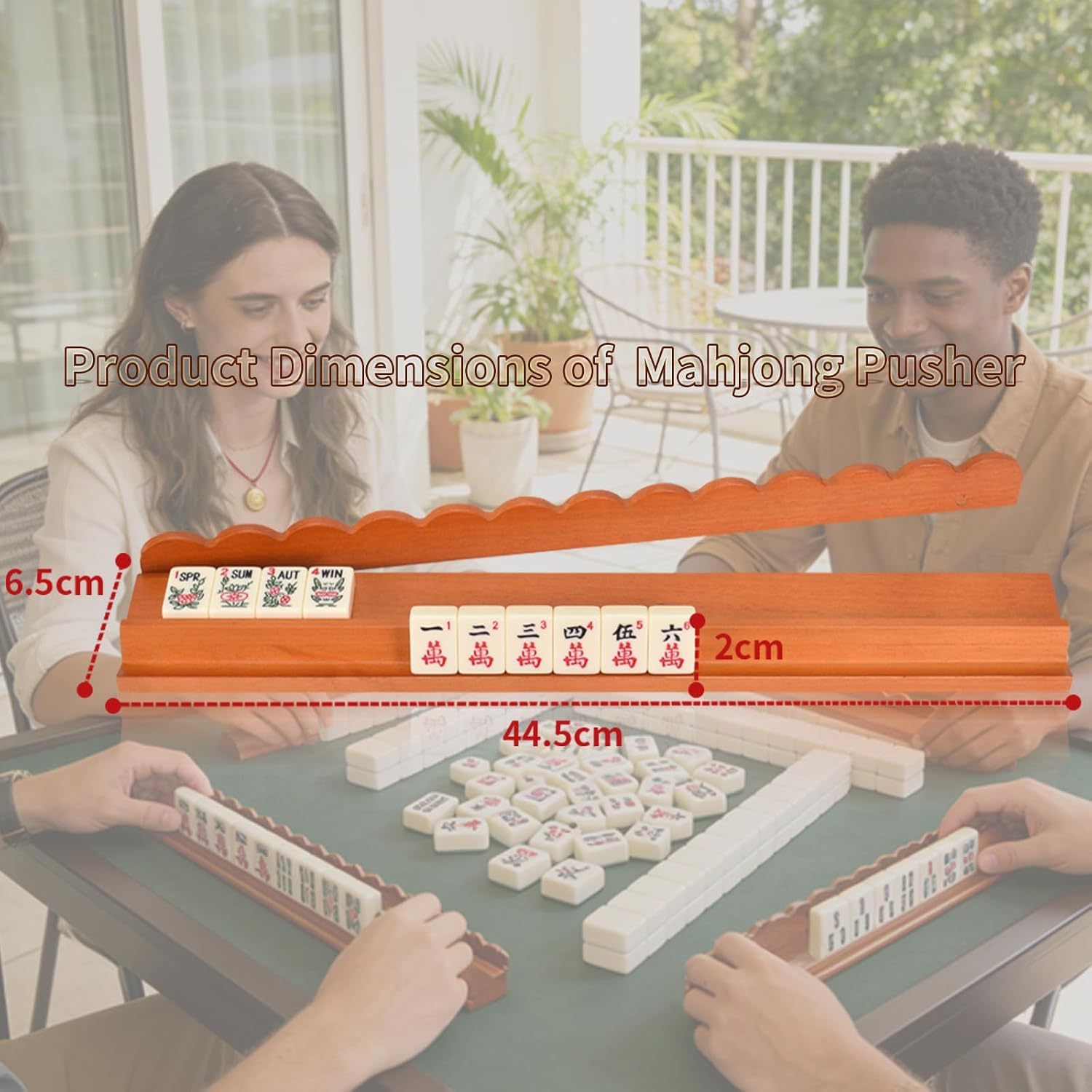 4 Pcs Wooden Mahjong Racks and Pushers 17 Inches All-in-One Wave Style Magnetic Mahjong Tile Holders