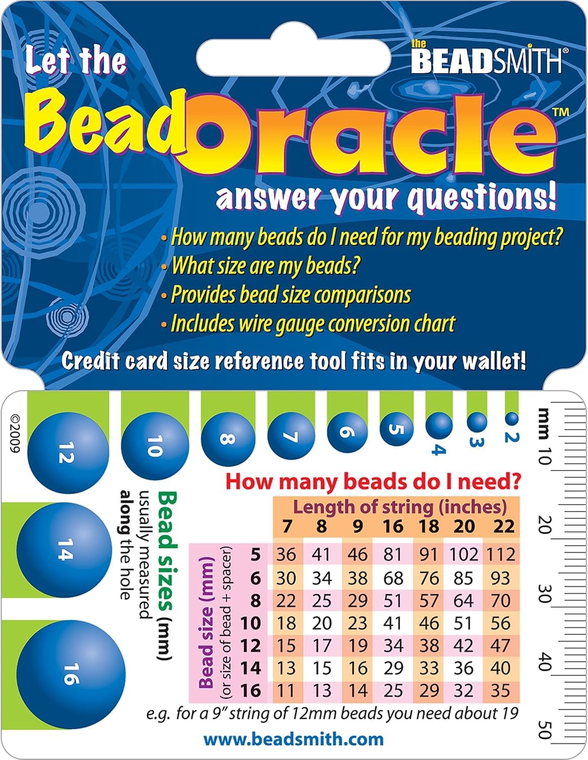 The BeadsmithBead Oracle – Beader’s Reference Card – Wallet Sized – Resource to Determine Bead Sizes, Wire Gauge Conversion Chart, Measurement Comparisons & Project Quantities