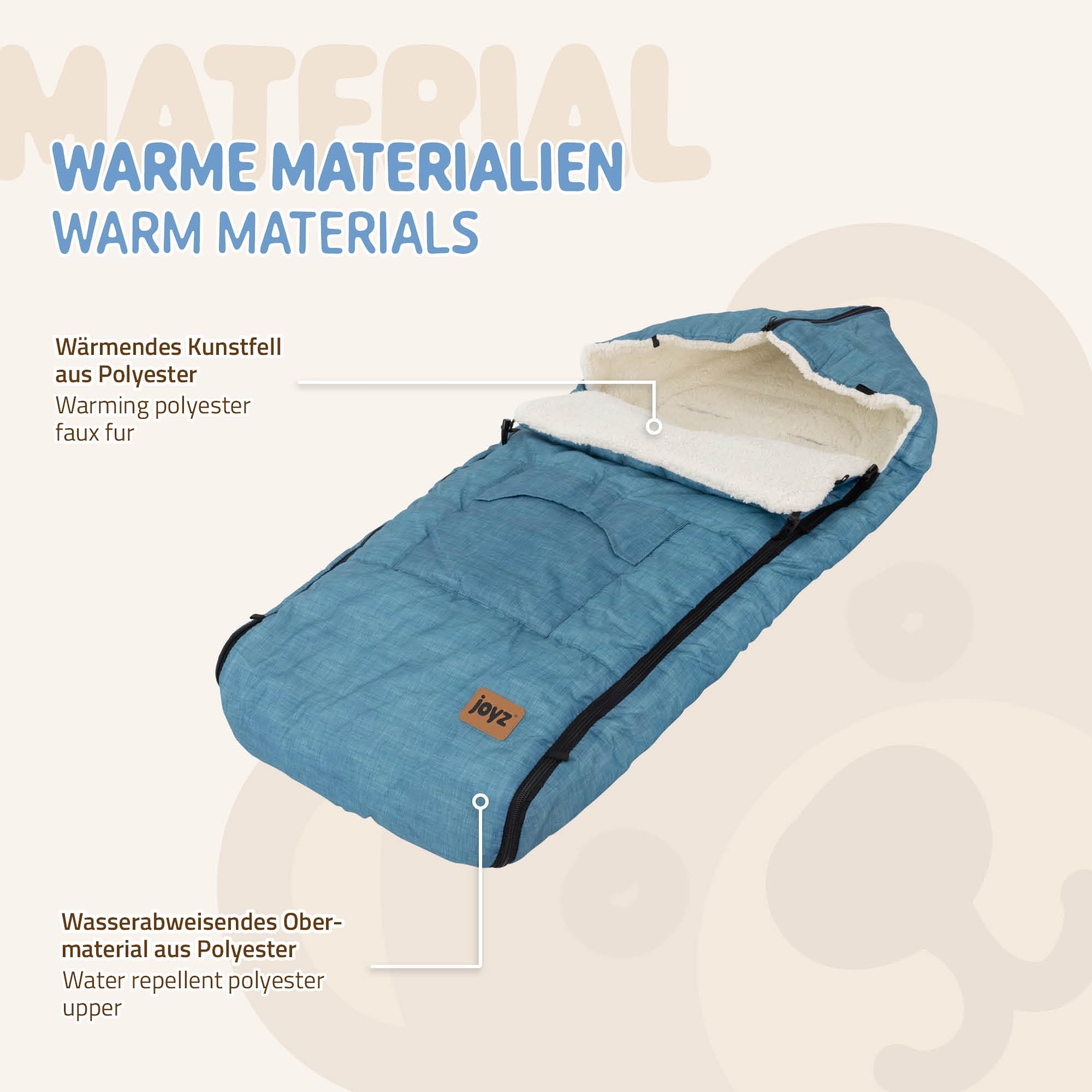 Joyz Saco Cubrepiés para Bebé Manta Capazo Azul Vaquero Poliéster 94x48x10 cm Forro Cálido para Invierno Universal Reposacabezas y Cremallera para Cochecito/Silla de Paseo con Aberturas para Cinturón