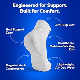SB SOX Plantar Fasciitis Relief Socks - Ankle Brace Compression Sleeve - Arch Support for Foot Pain, Swelling, Heel Spurs - Foot Brace for Achilles Tendonitis Relief, Injury Recovery (Solid White, Medium)