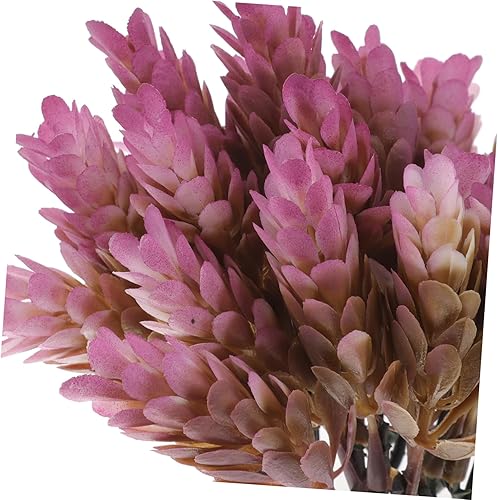 Miniatura 3 de Amosfun 5 ramas, 6 cabezas, tallos de plantas artificiales de piña, césped, decoración para oficina en casa (morado)