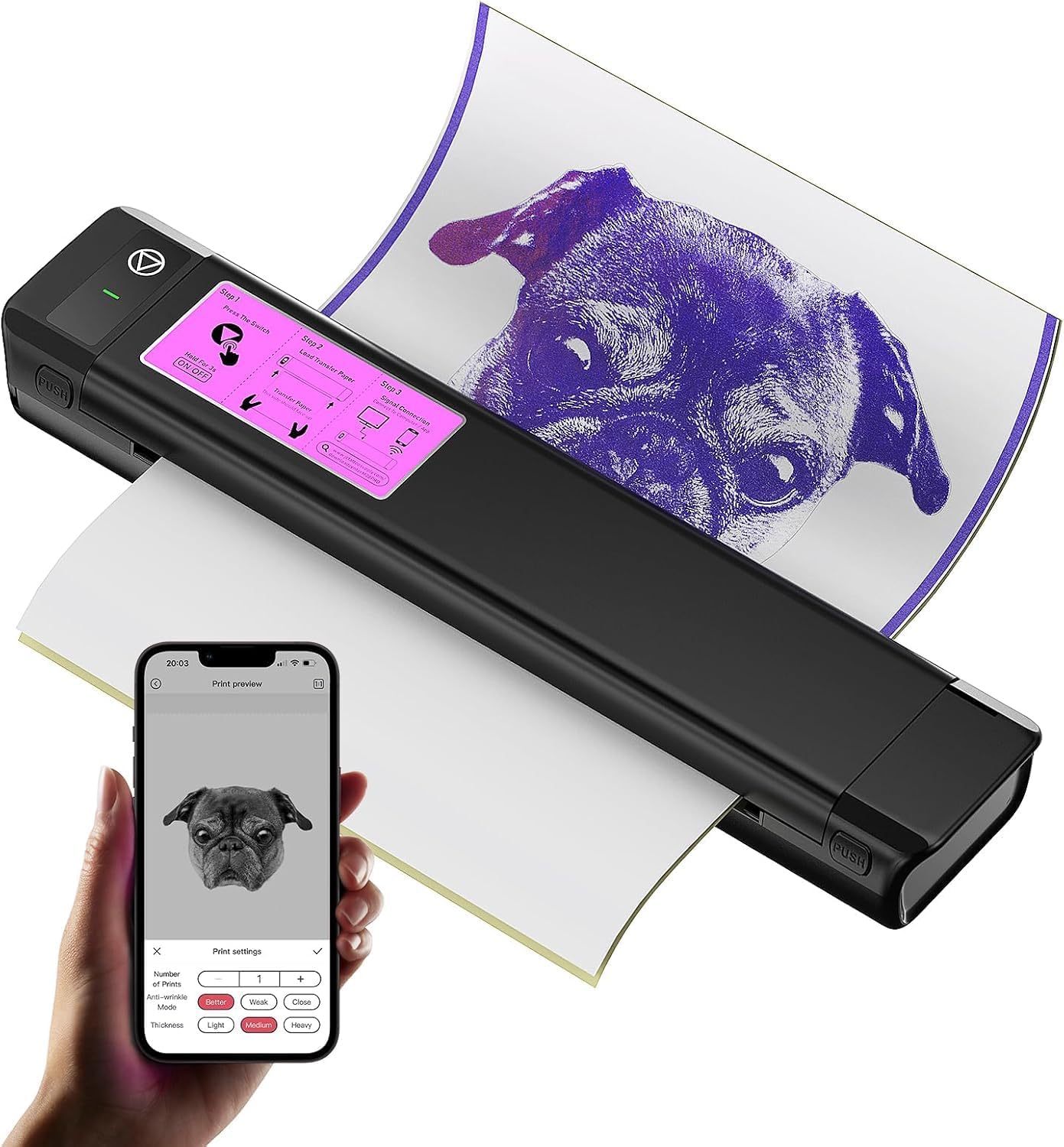 M08Pro Wireless Tattoo Transfer Stencil Printer - Inkless Transfer Thermal Copier Machine Compact Printer, Quick Stencil Compatible with Smartphone & Laptop