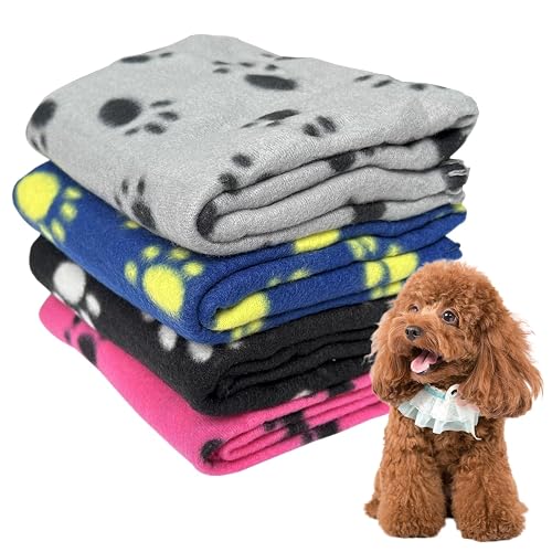 4 Mantas Suaves y Lavables con Diseño de Huellas de Perro para Gatitos y Cachorros (Multicolor)