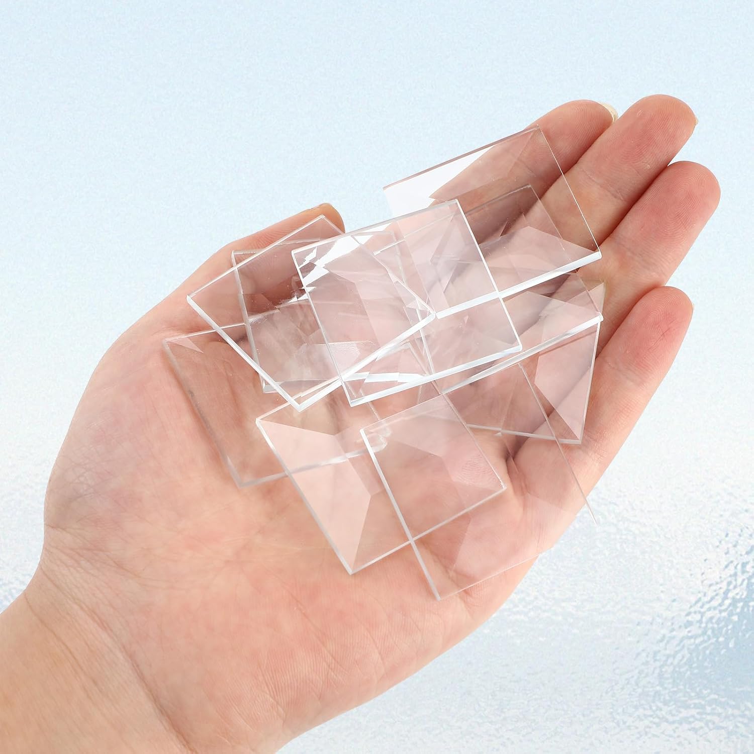 Hushee 30 Pcs Beveled Glass 1.5 x 1.5 Inch Squares for Stained Glass 1-1/2 Inch Clear Glasses Blocks with Light Shadow Reflection for Stained Glasses Window Lighting Fixtures Art Craft Wall Design