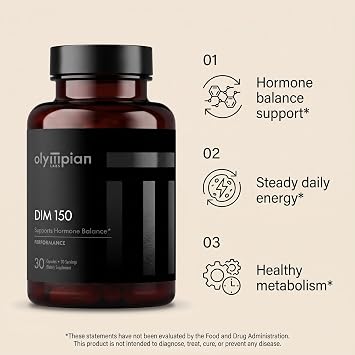 Olympian Labs DIM 150mg - DIM Diindolylmethane Supplement Capsules Supporting Hormone Balance, Clear Skin, PCOS, Aid in Fitness Regimes - 30 Capsules (30 Day Supply)