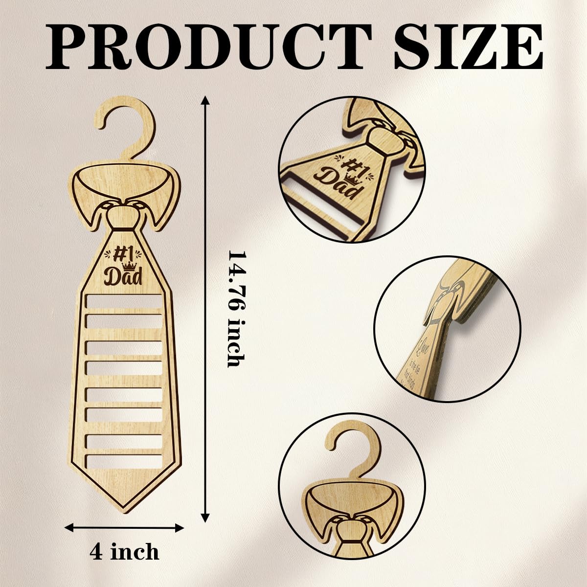 Tie Hanger, Hanging Wooden Decoration, #1 DAD, Men's Storage Decoration, Wooden Tie Hanger is Suitable for Father's Gifts, Men's Birthday or Holiday A5