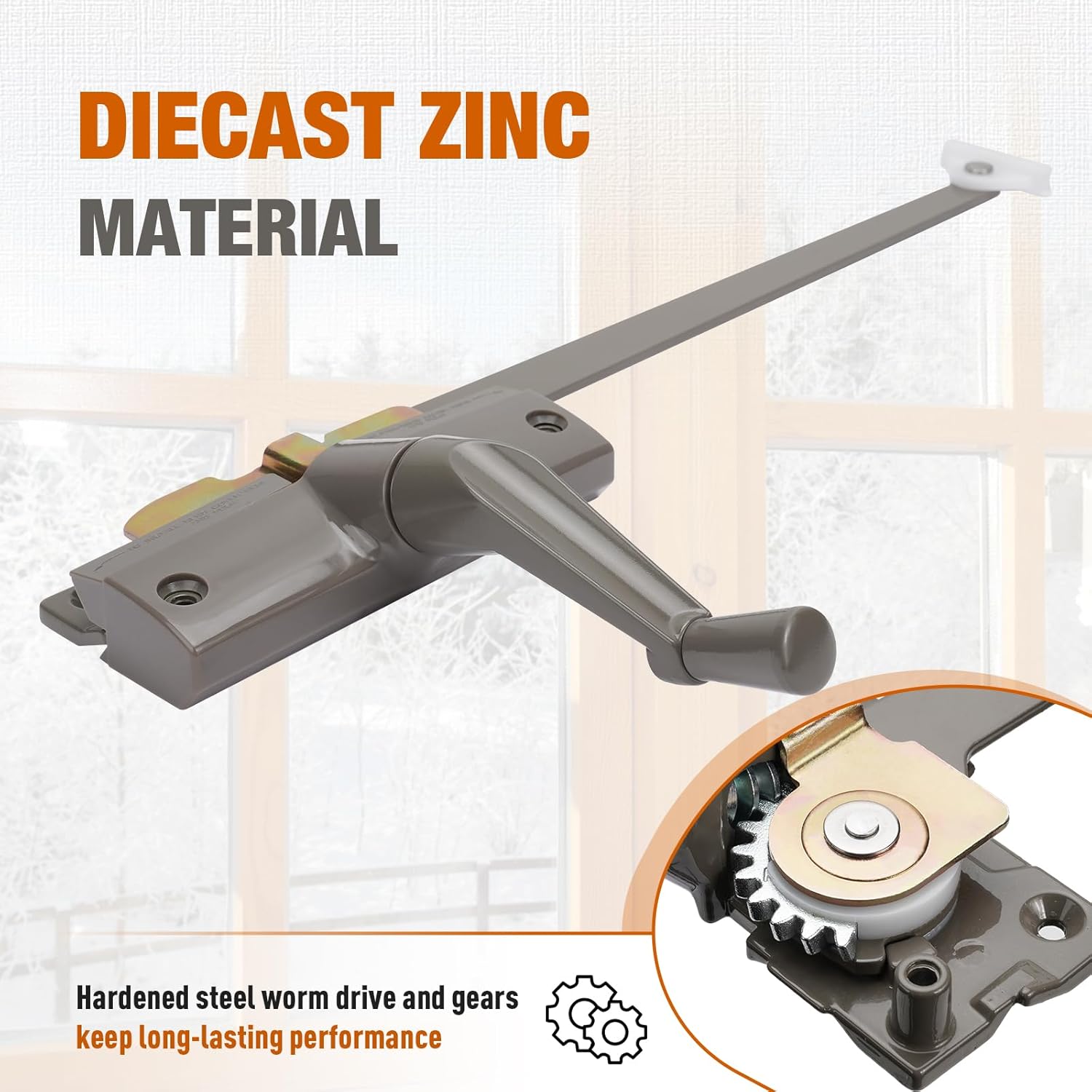 Touri Straight arm Operator with Handle for Left Window 9 3/8 in. Fit Andersen Perma-Shield Casement Window (1979-1989), Stone Color Window Opener