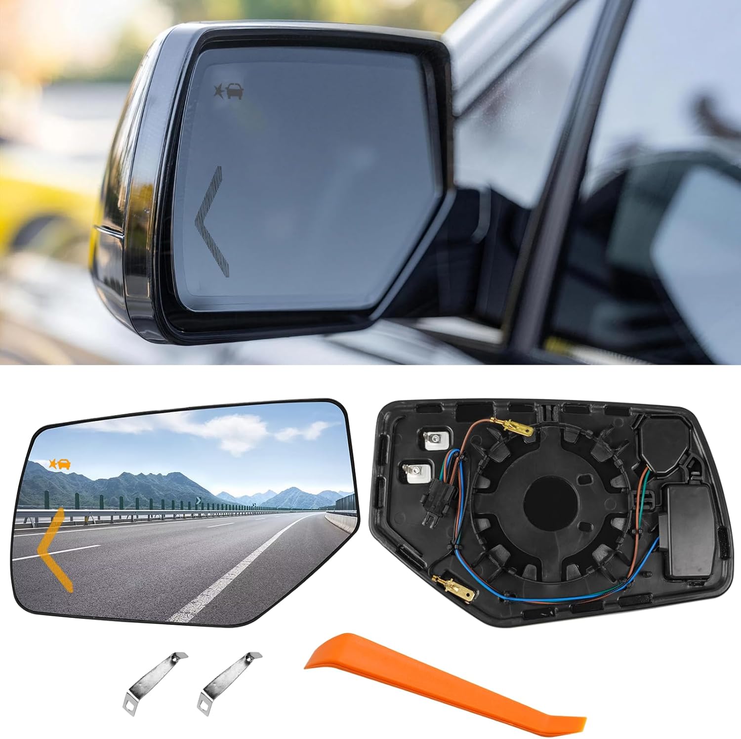 Moonlinks Left Driver Side Heated & Blind Spot Mirror Glass Compatible with 2015-2020 Chevrolet Suburban/GMC Yukon, Exterior Heated Mirror Glass with Blind Spot Function Left, Replaces for 22753635