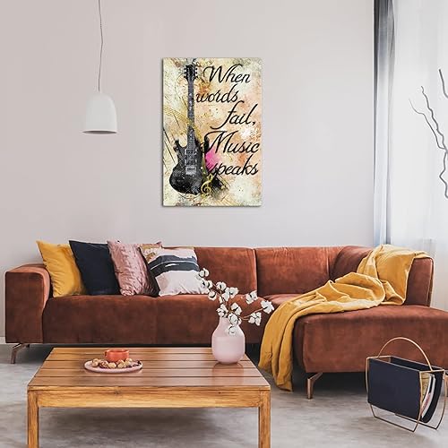 Miniatura 2 de SkenoArt Lienzo musical para pared, cuadro abstracto de guitarra con frases, póster de notas musicales, pintura para el hogar, sala de estar,