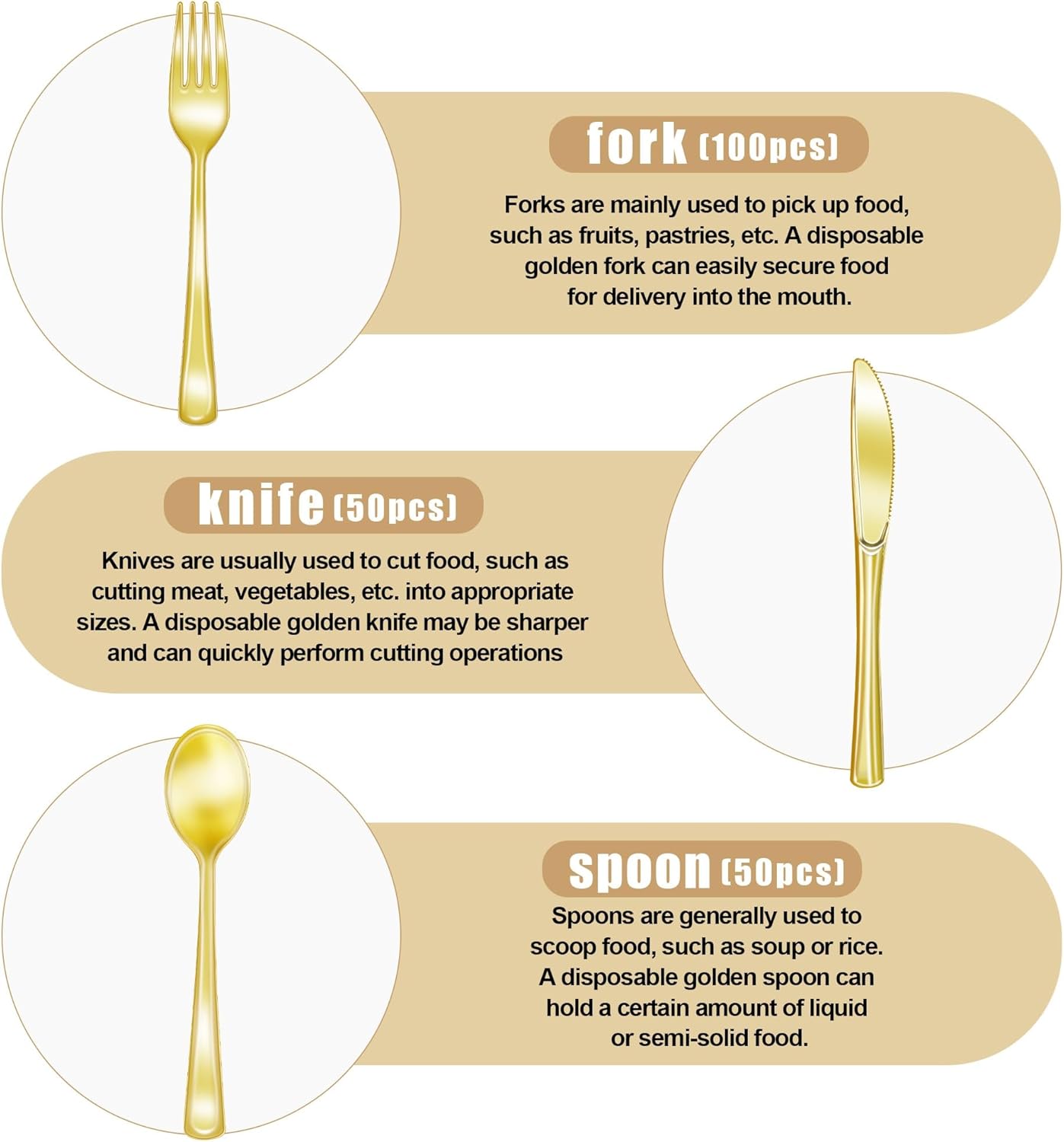 200 Pieces Gold Plastic Sierware Set, Disposable Cutlery Set