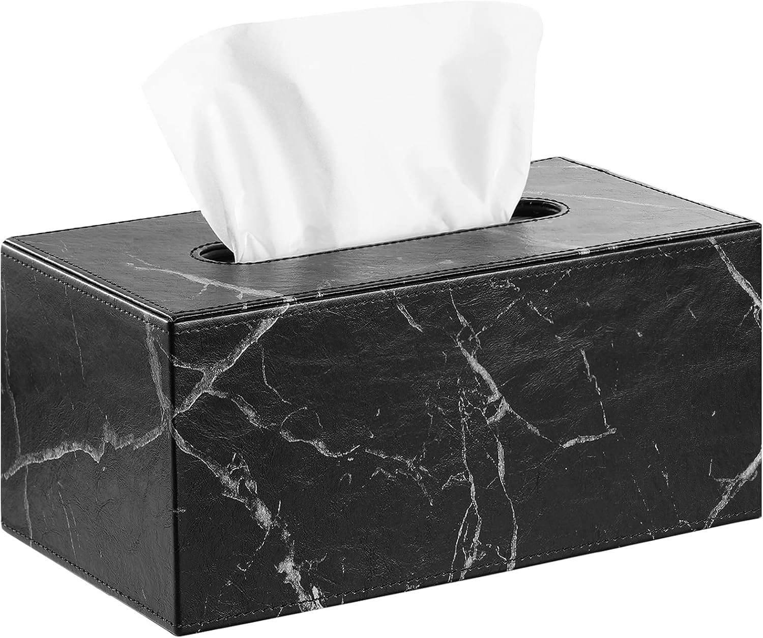 Lewondr Marble Tissue Box Cover, Rectangular PU Leather Facial Tissue