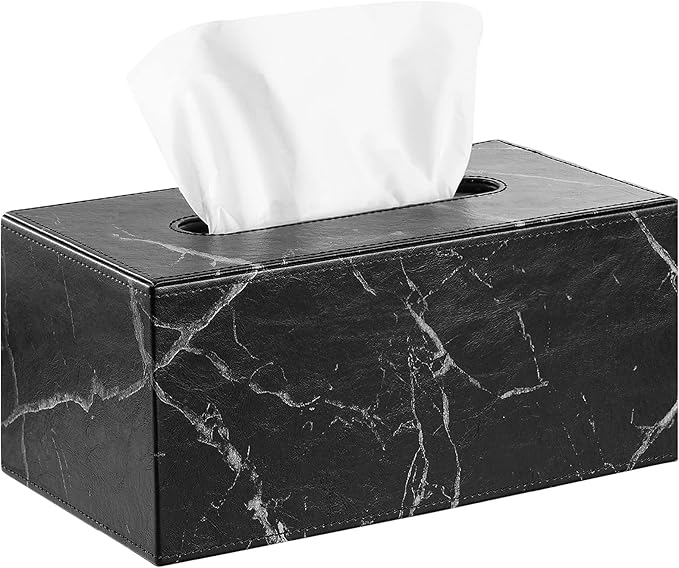 Lewondr Marble Tissue Box Cover, Rectangular PU Leather Facial Tissue