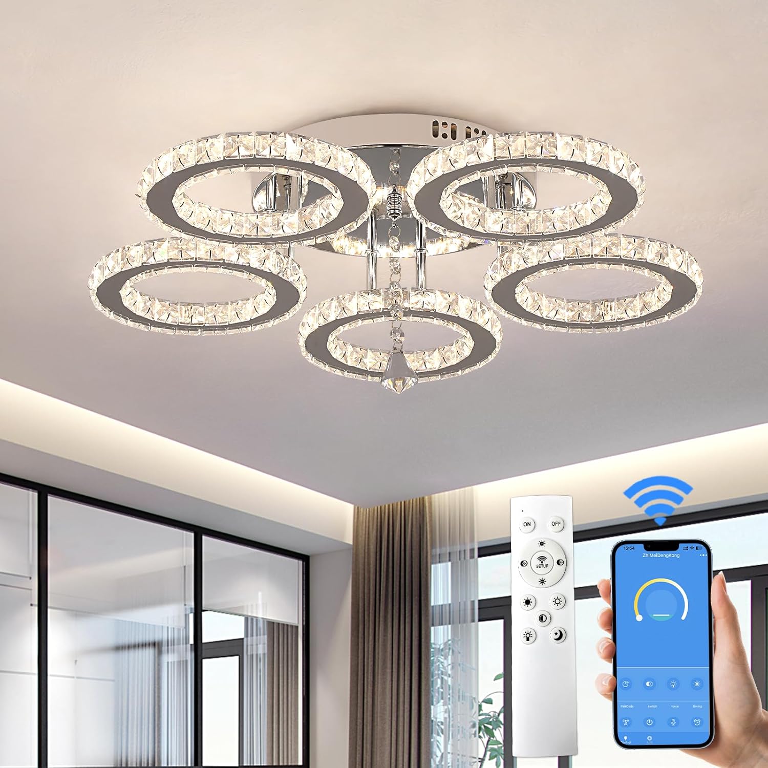 VETRULUS Modern Crystal LED Ceiling Light Stepless Dimmable Semi