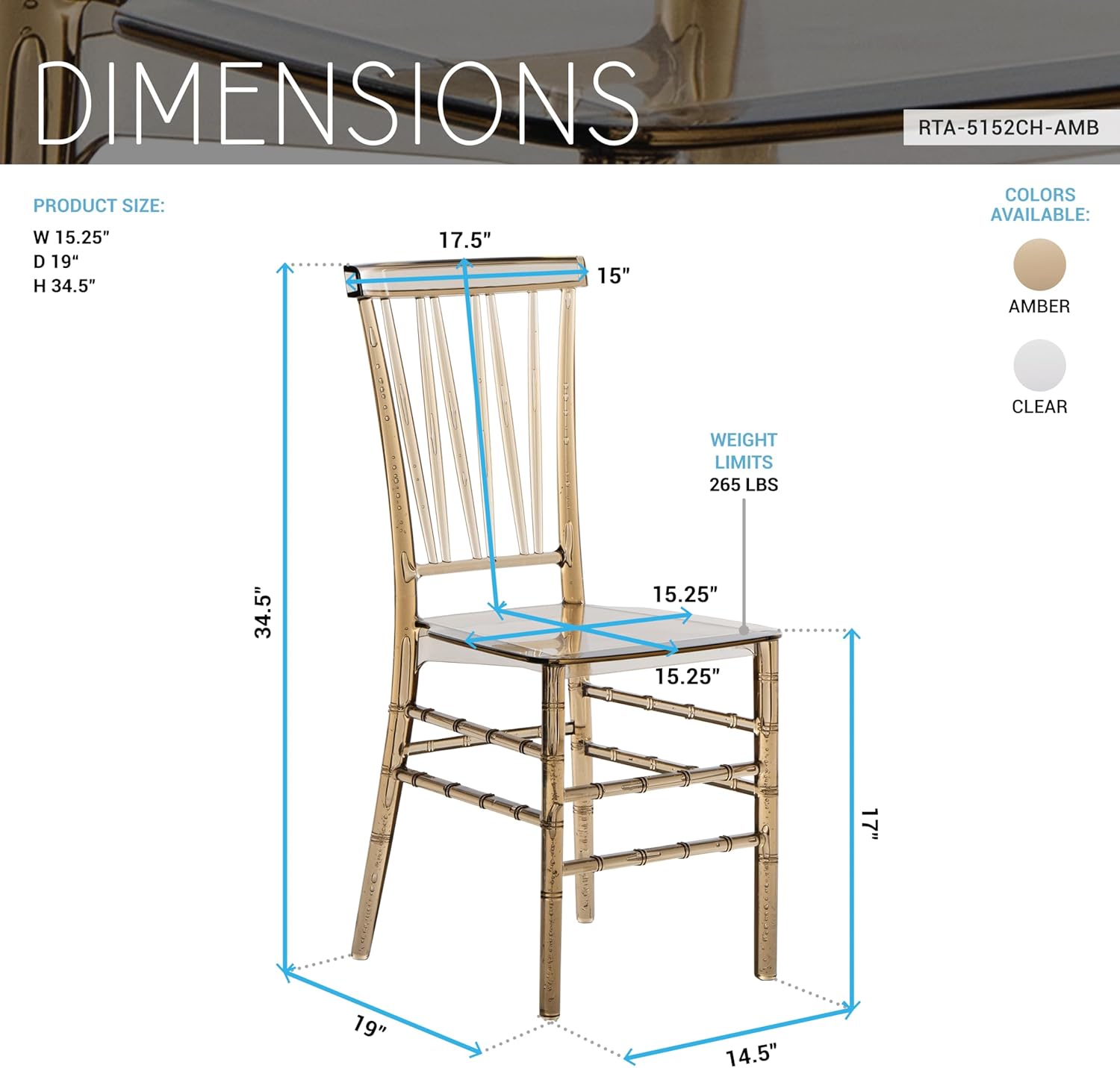 Chiavari Style Chair, Set of 2 Stackable Acrylic Chairs, Elegant Design, Perfect for Weddings, Parties, Events, or Extra Dining Seating, Modern and Versatile for Indoor/Outdoor Use (Amber)