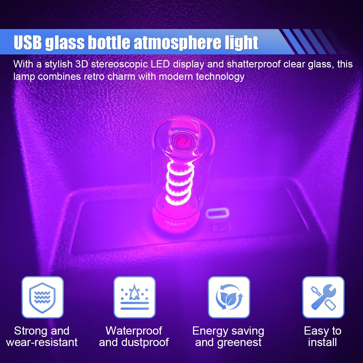 Samochodowa lampka nocna USB, ściemniana dotykowa żarówka LED w stylu retro, oświetlenie otoczenia wnętrza pojazdu, mini wtyczka, kreatywne, dekoracyjne lampy do samochodu, na kemping, do