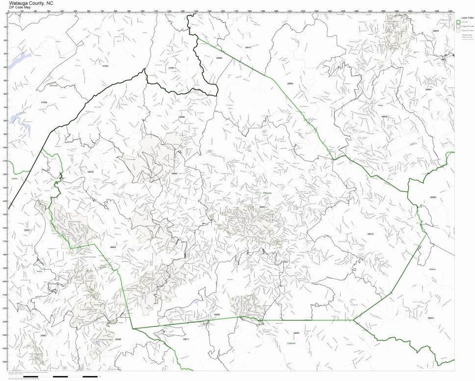 Working Maps Watauga County, North Carolina NC Zip Code Map