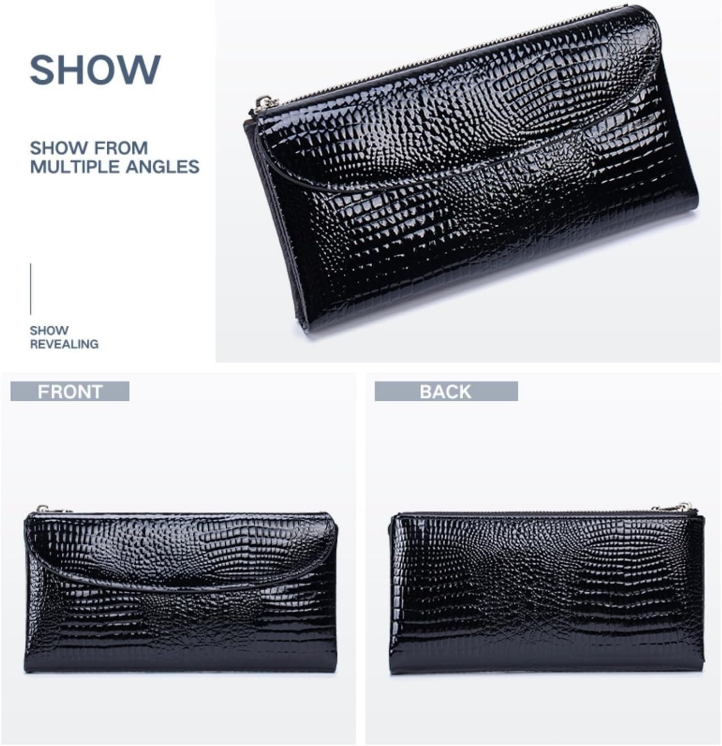 Genuine Leather Wallet for Women Long Trifold Phone Wallet Credit Card Holder Purse Clutch