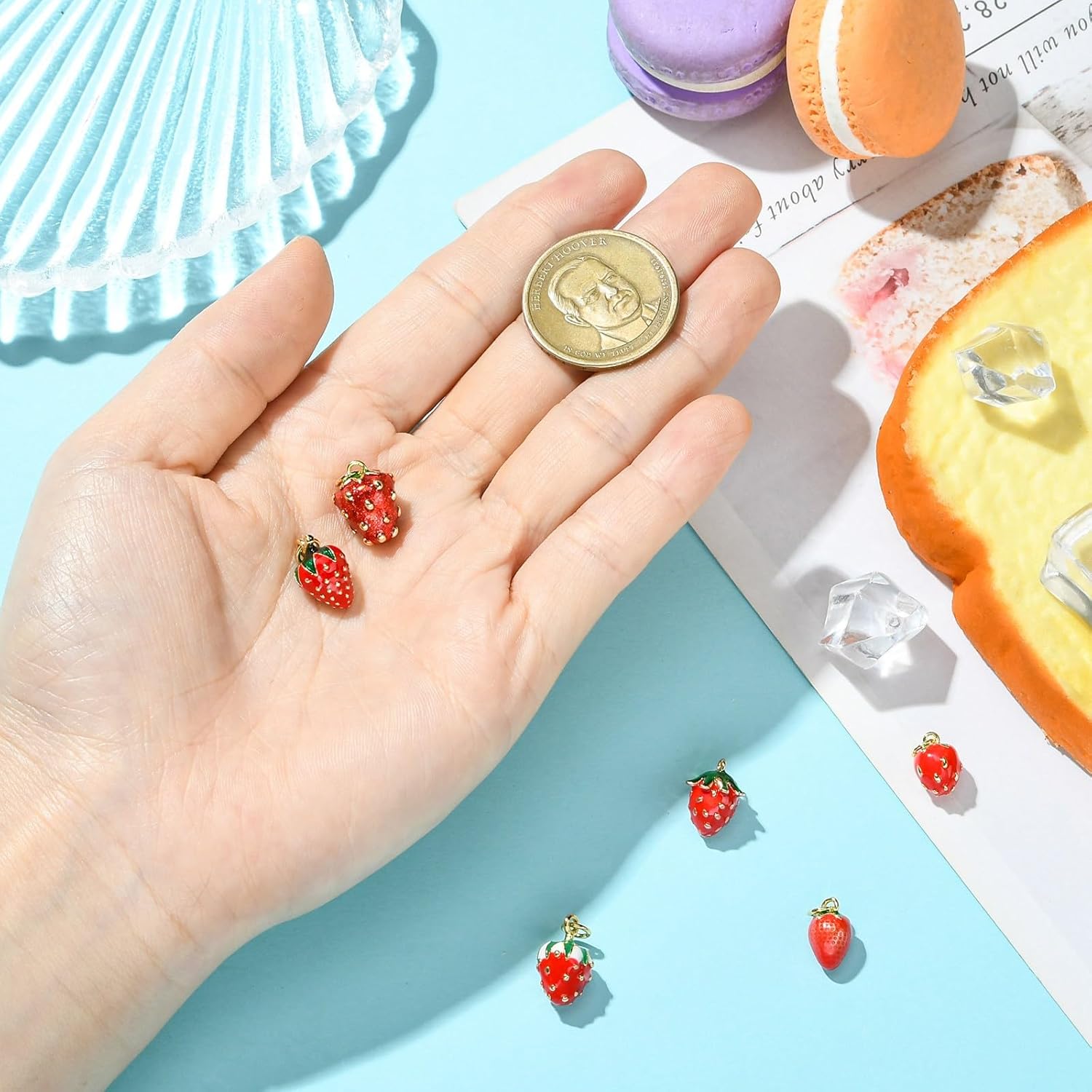 KitBeads 6Pcs Red Strawberry Charms18K Gold Plated Fruit Charm 3D Dangle Strawberry Charms for Jewelry Making Bracelets Necklaces Crafts - Image 4