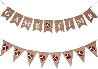 2 Pieces Football Game Time Banner Football Bunting Banner Sports Burlap Banner Rustic Football Decoration for Football Theme Baby Shower Gender Reveal Party