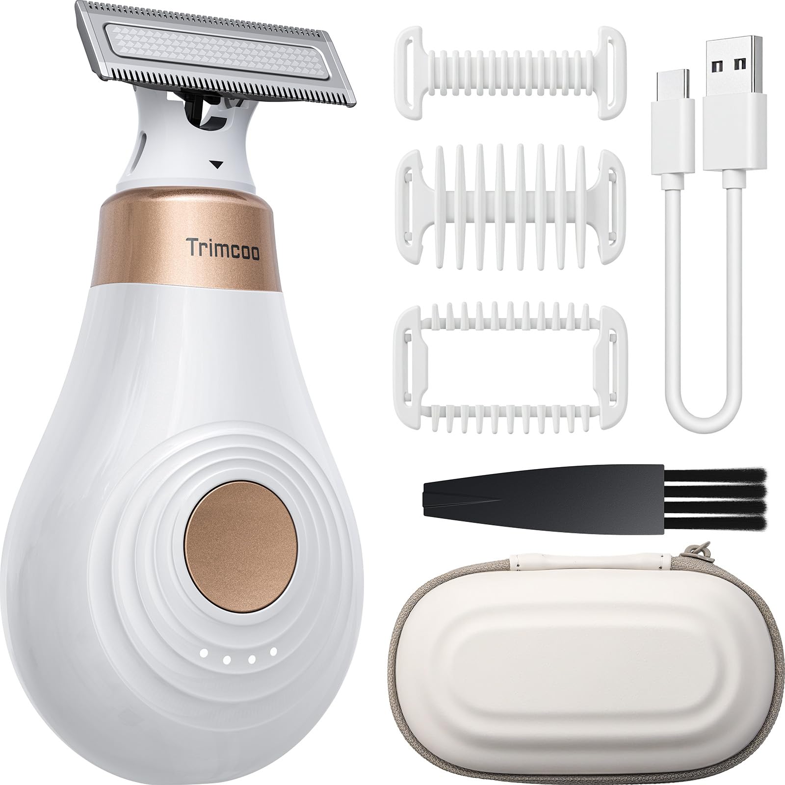 2026 Rasoir Électrique Femme - Tondeuse Bikini et Visage Indolore, Épilateur Corps Doux pour Peaux Sensibles, Rechargeable USB-C, Étanche Wet & Dry, Format Voyage Compact, Blanc