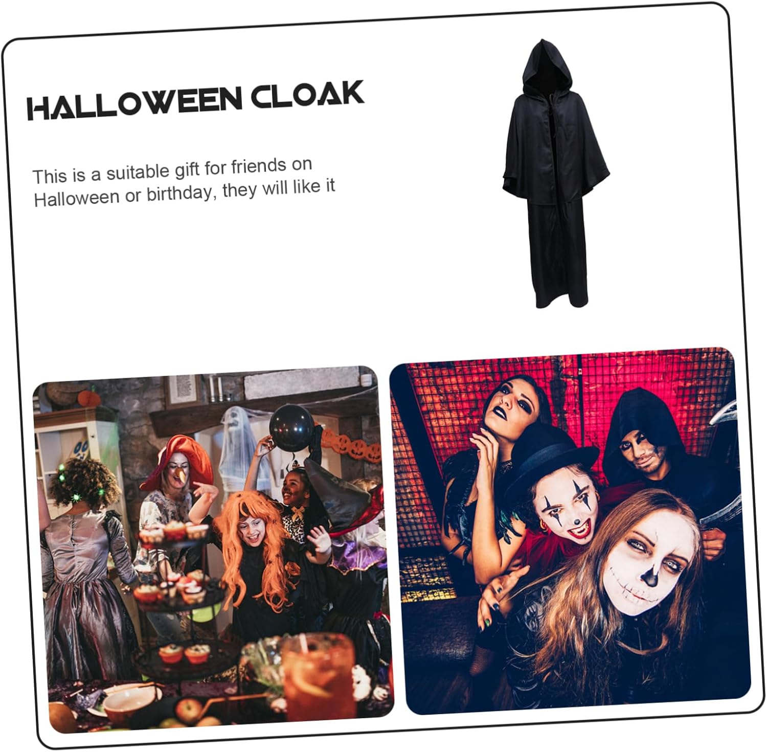 Halloween Cape Mens Robe with Hood Vampire Cape for Men Halloween Prop Cloak for Men Party Costume Cosplay Party Cosplay Costumes Robe Black Polyester