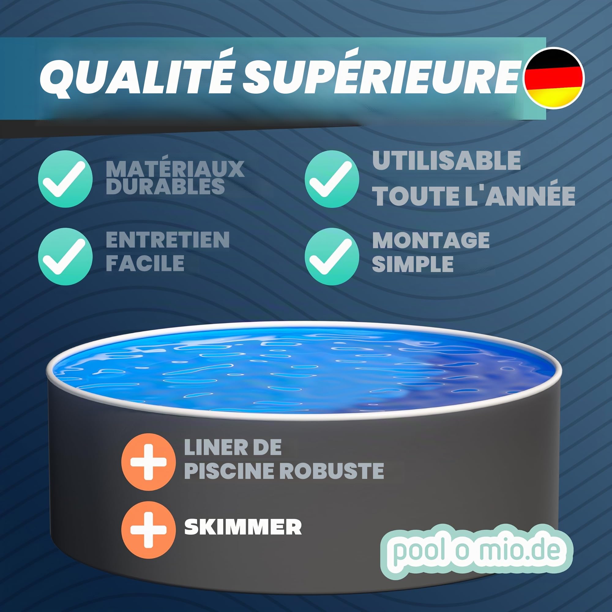 poolomio® Piscine Ronde à Paroi en Acier 460 x 120 cm Graphite/Blanc | Robuste Pour Jardin Hors Sol ou Encastrable | Kit Complet avec Film Intérieur 0,5 mm, Skimmer et Buse