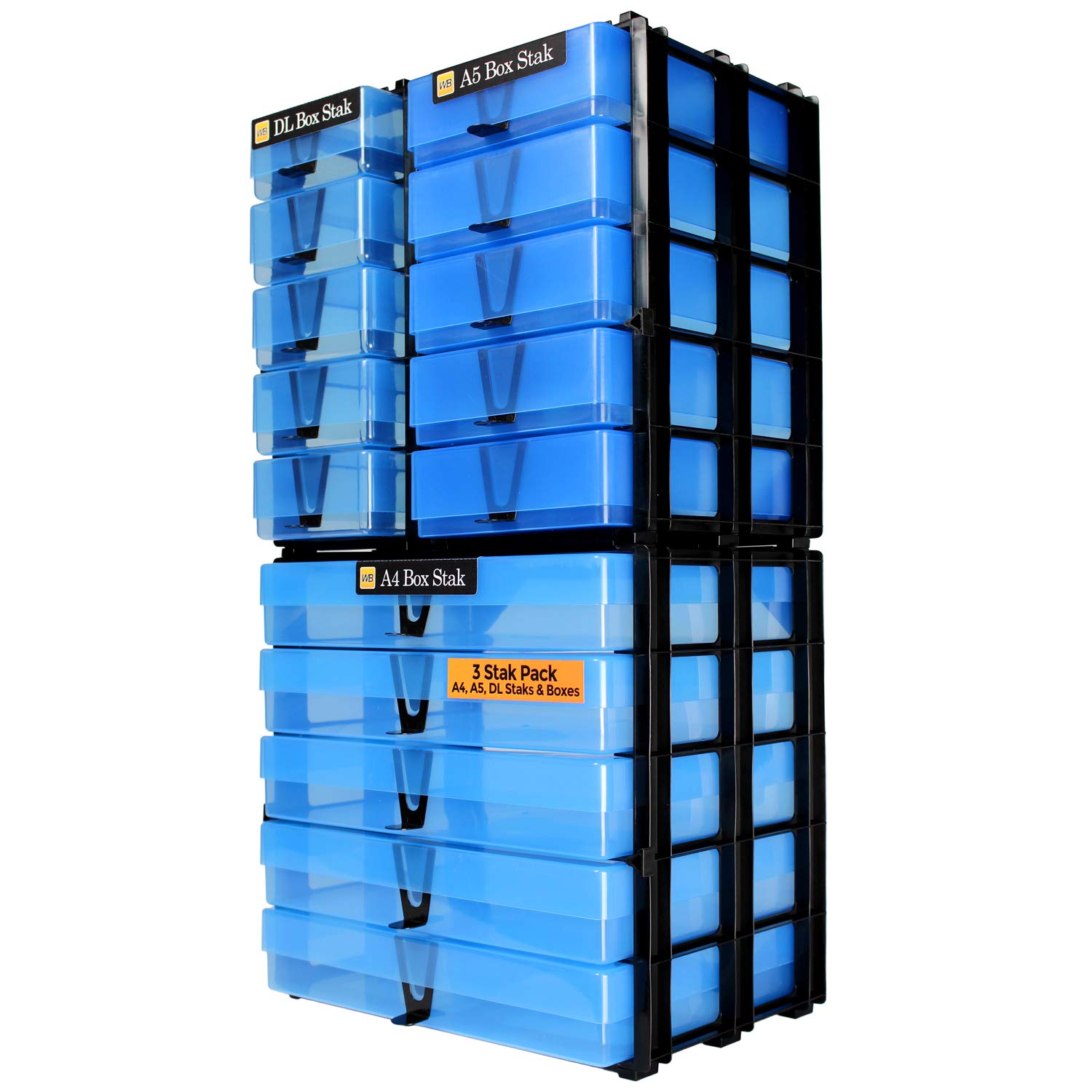Westonboxes Blue / Transparent Three Box Storage Unit Set, A4 A5 And Pen Pencil Craft Storage