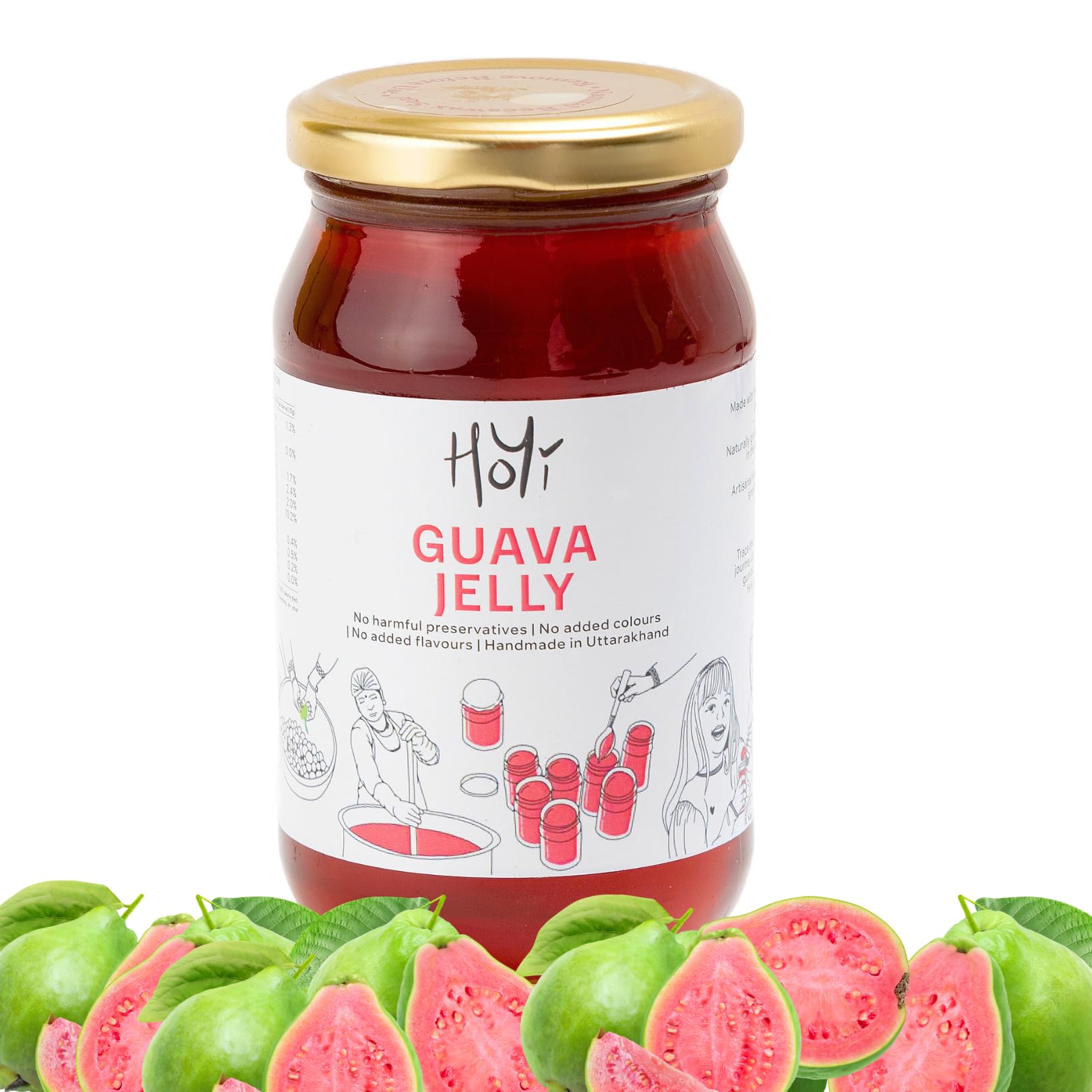 HoYi Guava Jelly – Handmade Natural Fruit Spread – No Gelatin or Artificial Flavors – Packed in Glass Jar with Beeswax Seal – Small Batch Jelly from Women Farmers in Uttarakhand (250gms)