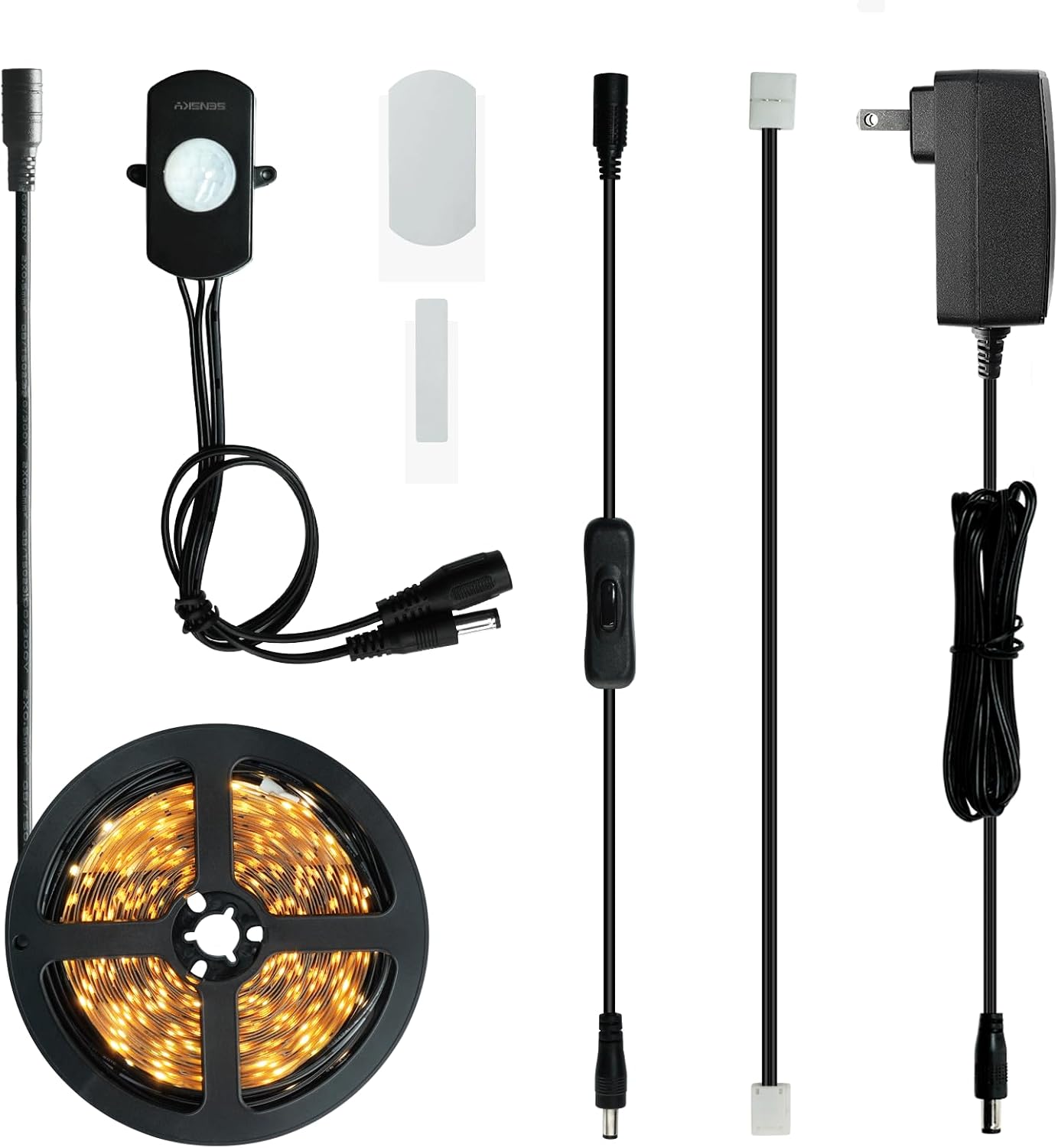 Sensky Motion Sensor LED Under Cabinet Lighting Kit Extendable Under Counter LED Light with Motion Sensor, Power Adapter for Gun Safe Light, Shelf, TV Wall Lighting (8.2FT,3000-3500K)