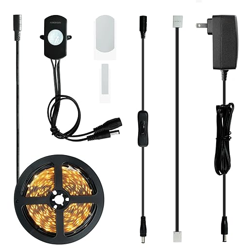 Sensky Motion Sensor LED Under Cabinet Lighting Kit Extendable Under Counter LED Light with Motion Sensor, Power Adapter for Gun Safe Light, Shelf, TV Wall Lighting (8.2FT,3000-3500K)