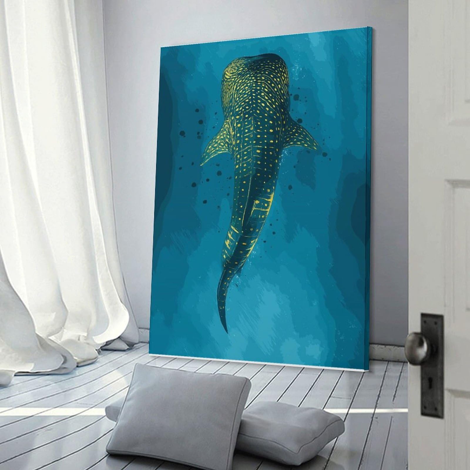 Junmoney Frame-Style-19 Canvas Art Print Whale Shark Art Print-1, 20X30inch(50X75cm), For Contemporary Homes, Apartments Or Offices, Decorative Canvas Decor For Home Updates