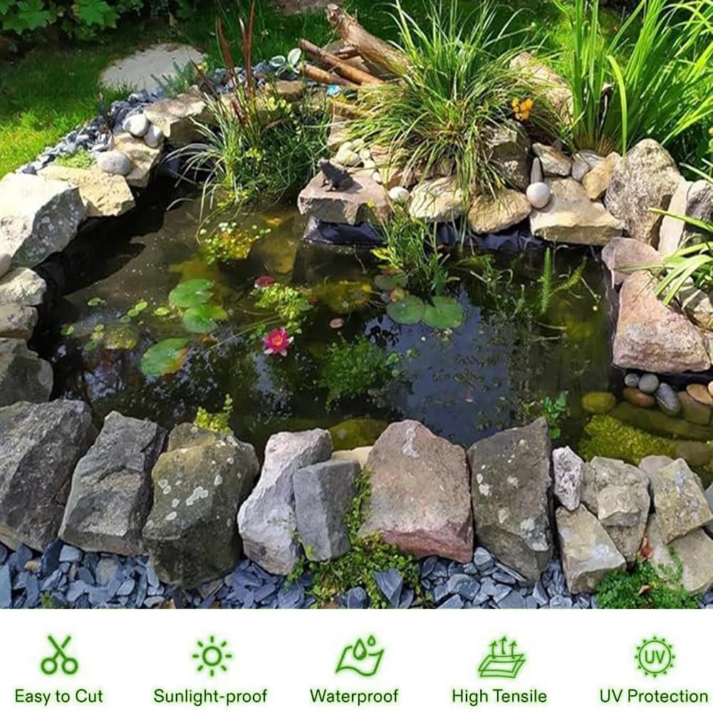 Telo di Copertura Flessibile e Impermeabile in HDPE da 0,2 mm di Spessore per laghetti, Giardini Acquatici, cascate e stagni (2x8 m)
