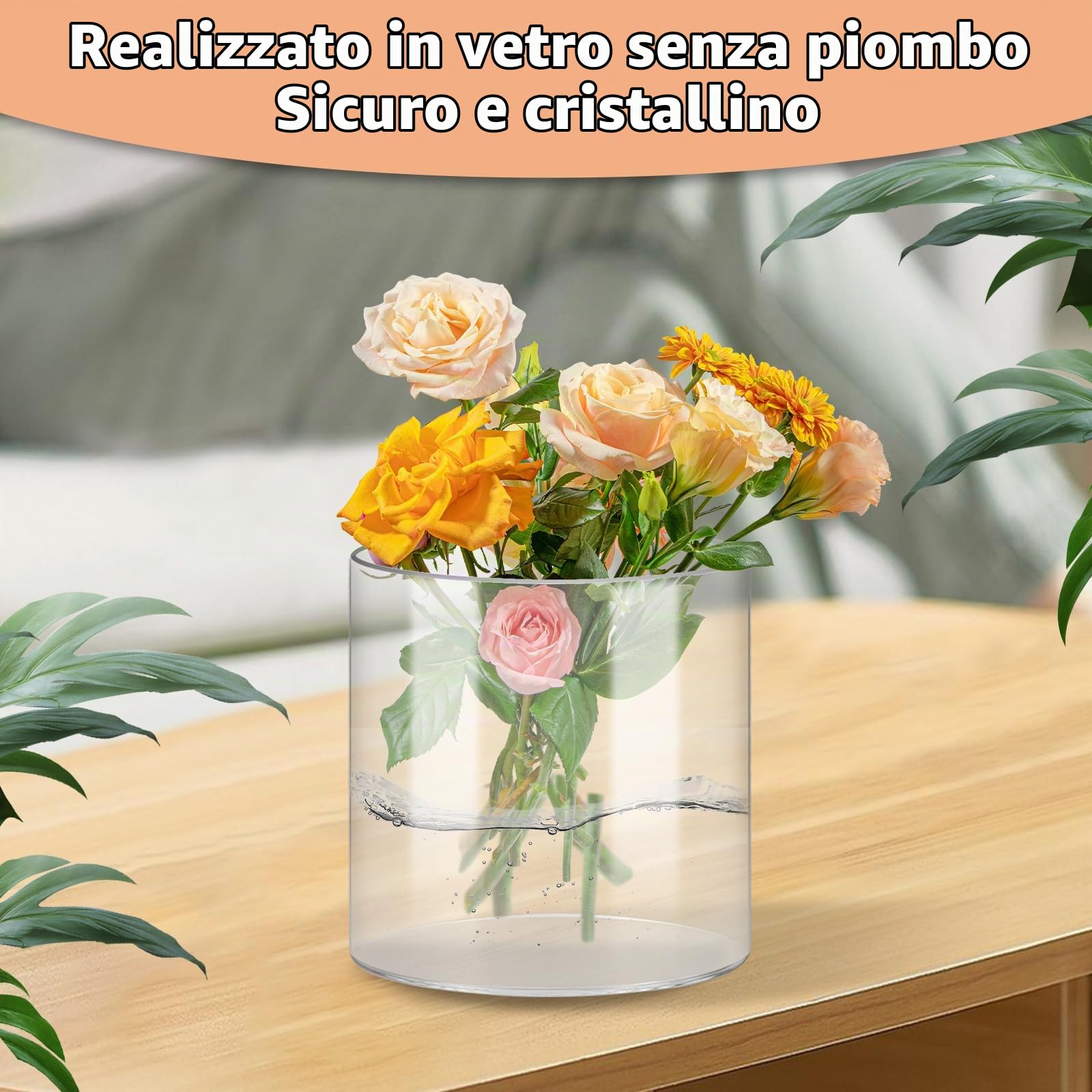 APACALI 2 pezzi vaso cilindrico in vetro, 15 cm di altezza, vaso cilindrico per fiori, vaso in vetro trasparente rotondo, vaso in vetro chiaro, vaso per fiori in vetro per orchidee, rose, tulipani