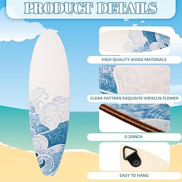 RattanView 3 Pcs Surfboard Wall Decor 11.8x 3.4 Wood Beach Set, Ocean