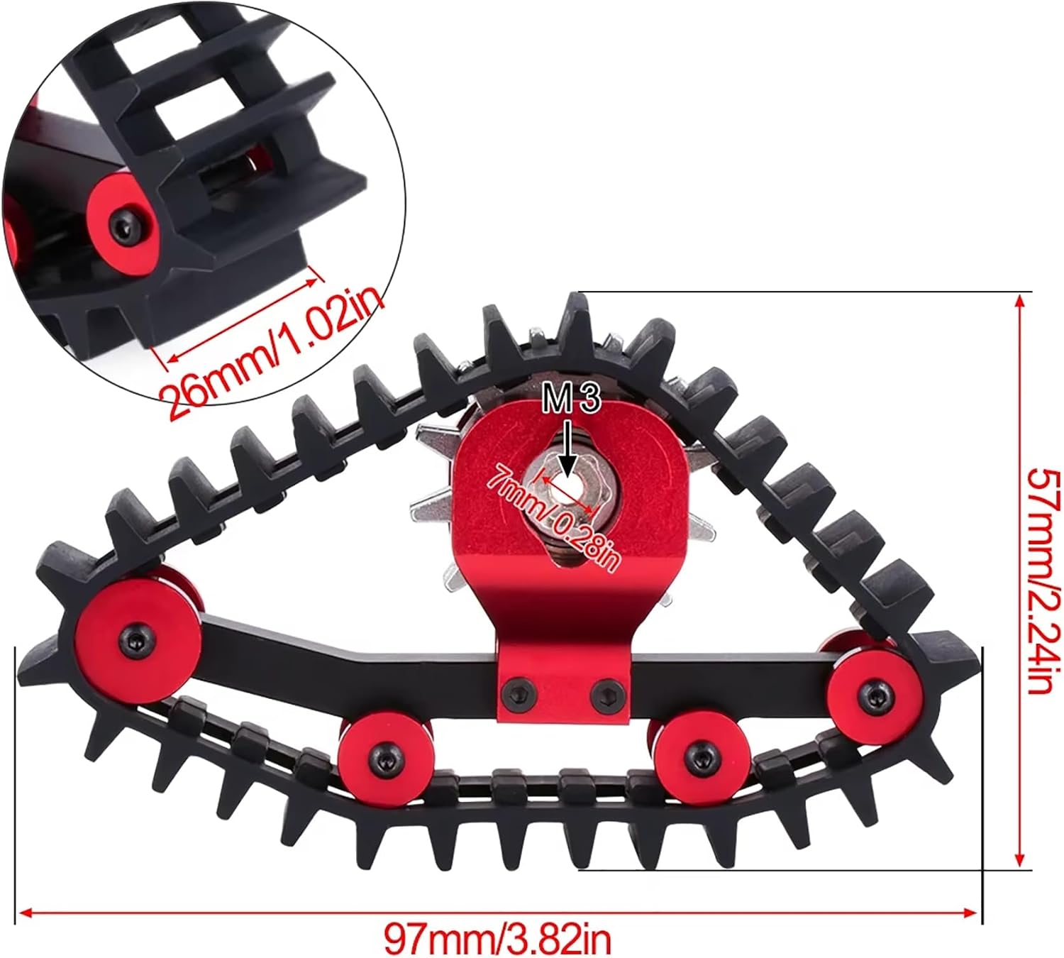 TRX4M Track Snow Tires, 4Pcs TRX4M Track Wheels Snow Tires with L-Shaped Wrench Installation Tool for 1/18 RC Crawler Car TRX4M Upgrade Accessories (Red)
