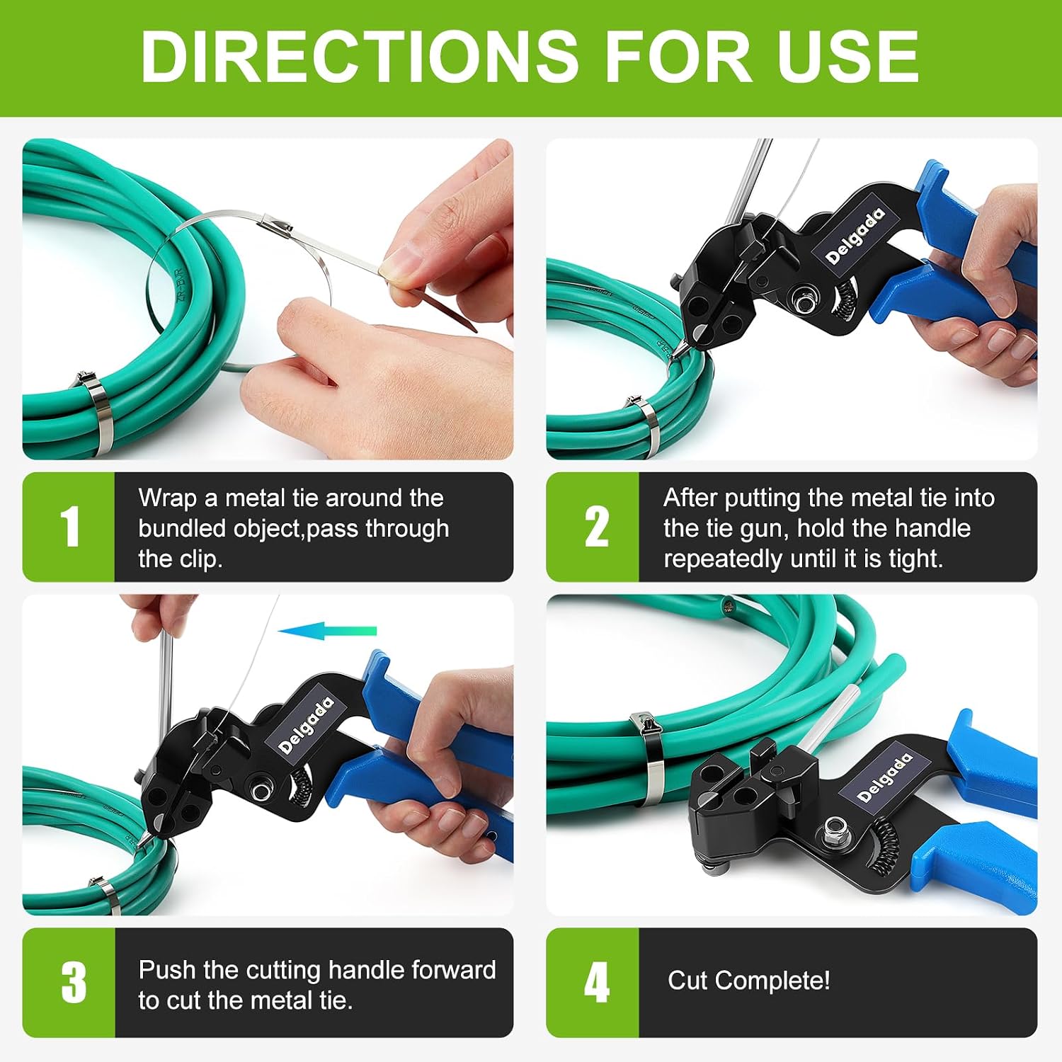 Delgada Metal Zip Tie Tool with 100PCS Stainless Steel Zip Ties Heavy Duty Cable Tie Wrap Gun for Tightening and Cutting Outdoor Chain Link Fence Exhaust Pipe