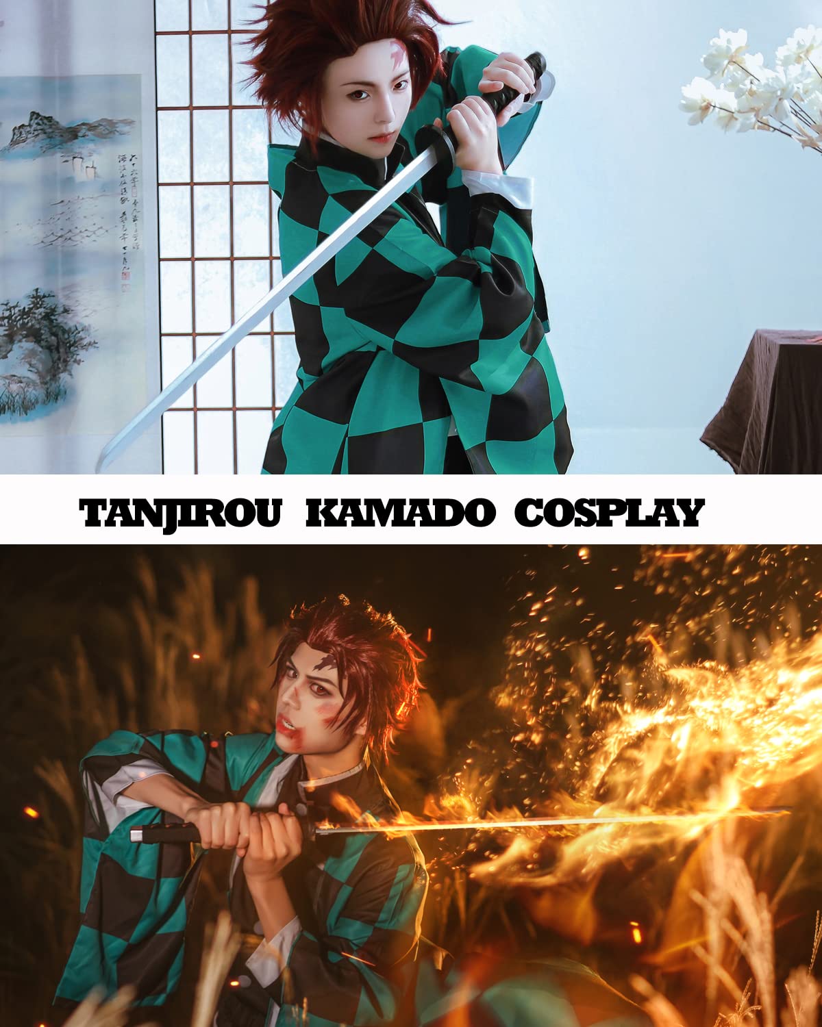 Fiamll Tanjirou Zenitsu Giyuu - Costume cosplay per anime giapponese, kimono demon cosplay