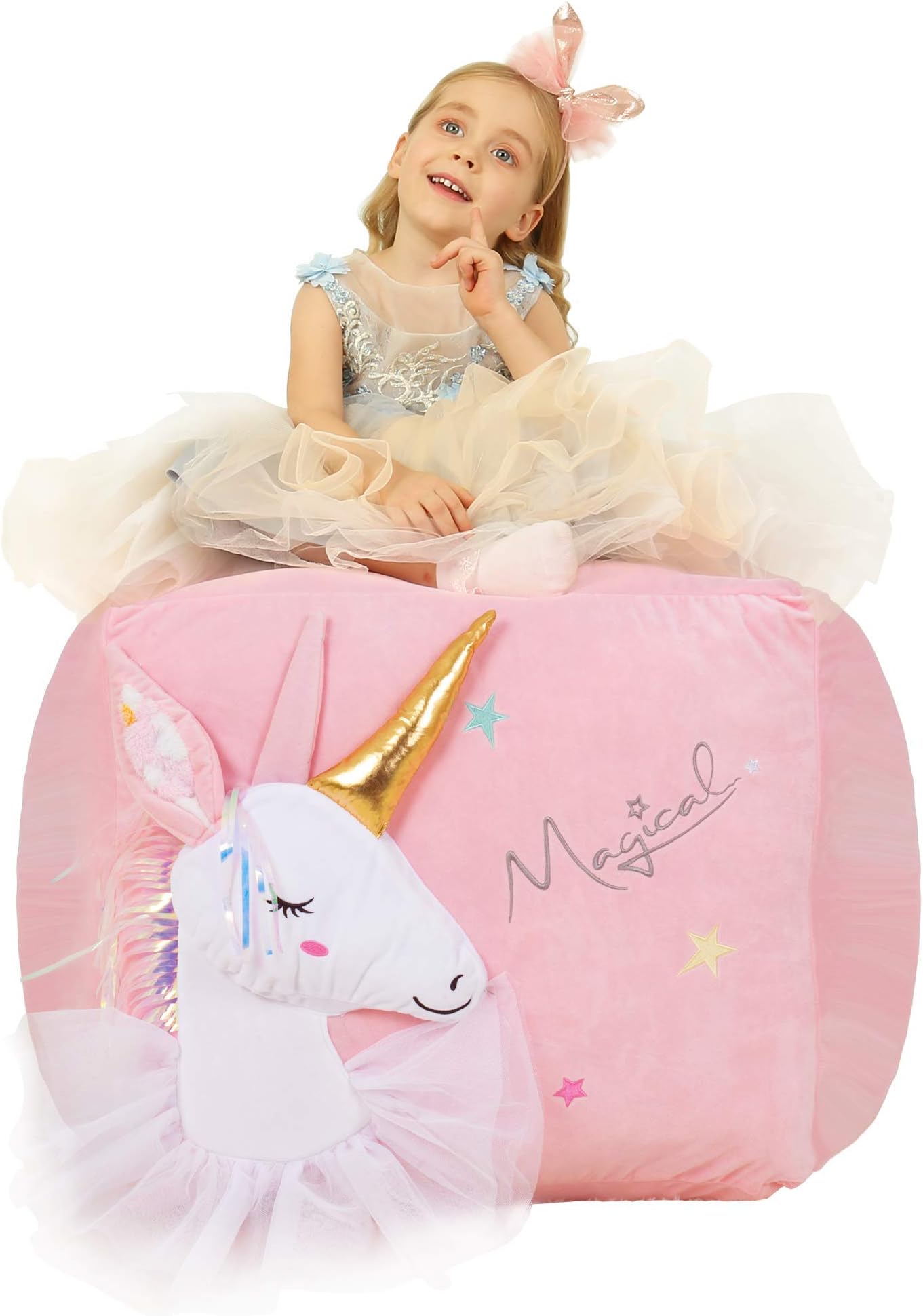 Deizang Anzitinlan Pink Unicorn Bean Bag Chair for Girls Room Decorations, Toy Storage Beanbag Chairs, Velvet Fabric Super Soft, Extra Large Size Cover Only