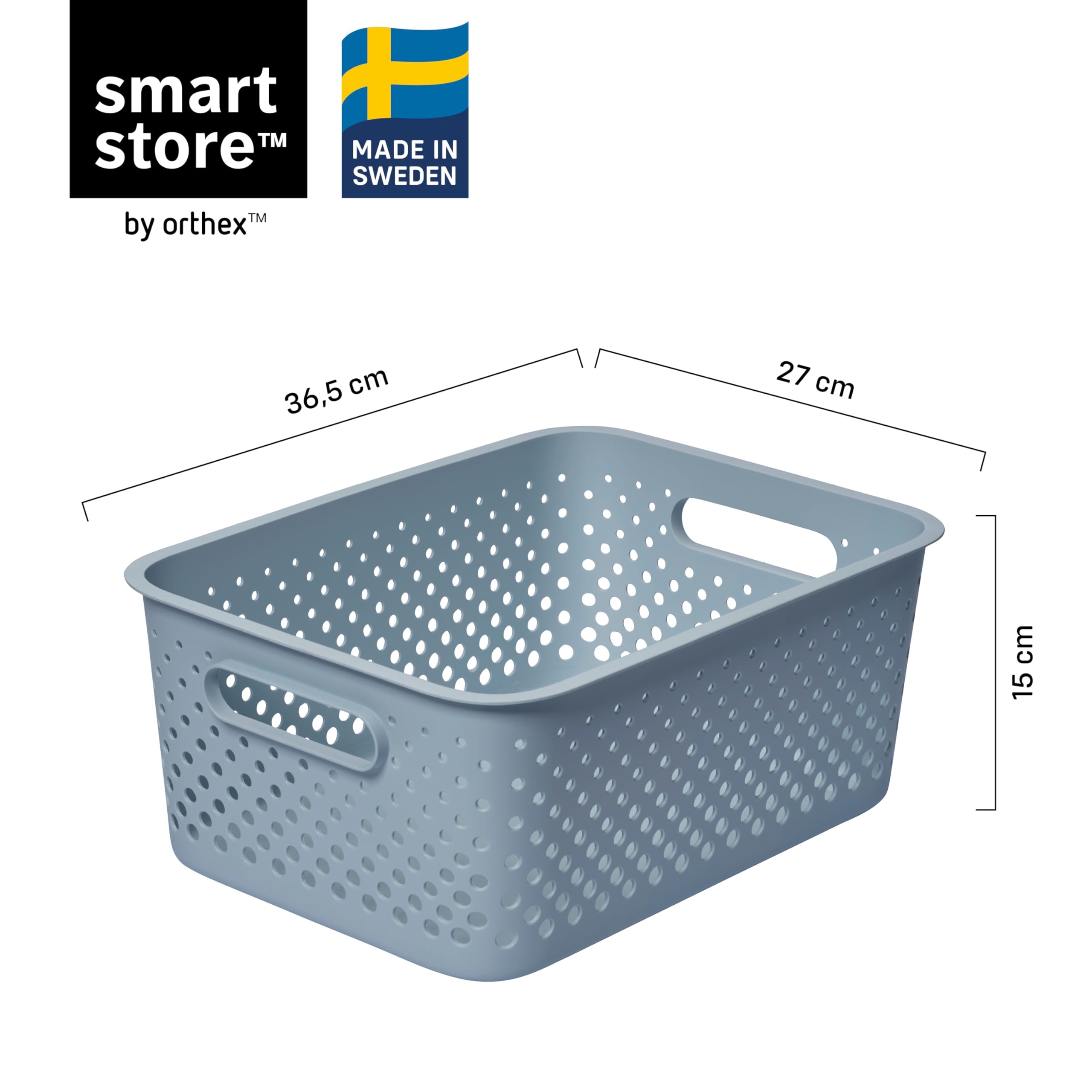 SmartStore Plastikowy kosz do przechowywania z uchwytami, średni 11,4 l, trwały, z recyklingu i zrównoważony, niebieski, organizer domowy na półki, do kuchni, łazienki + 10-letnia, kosz do