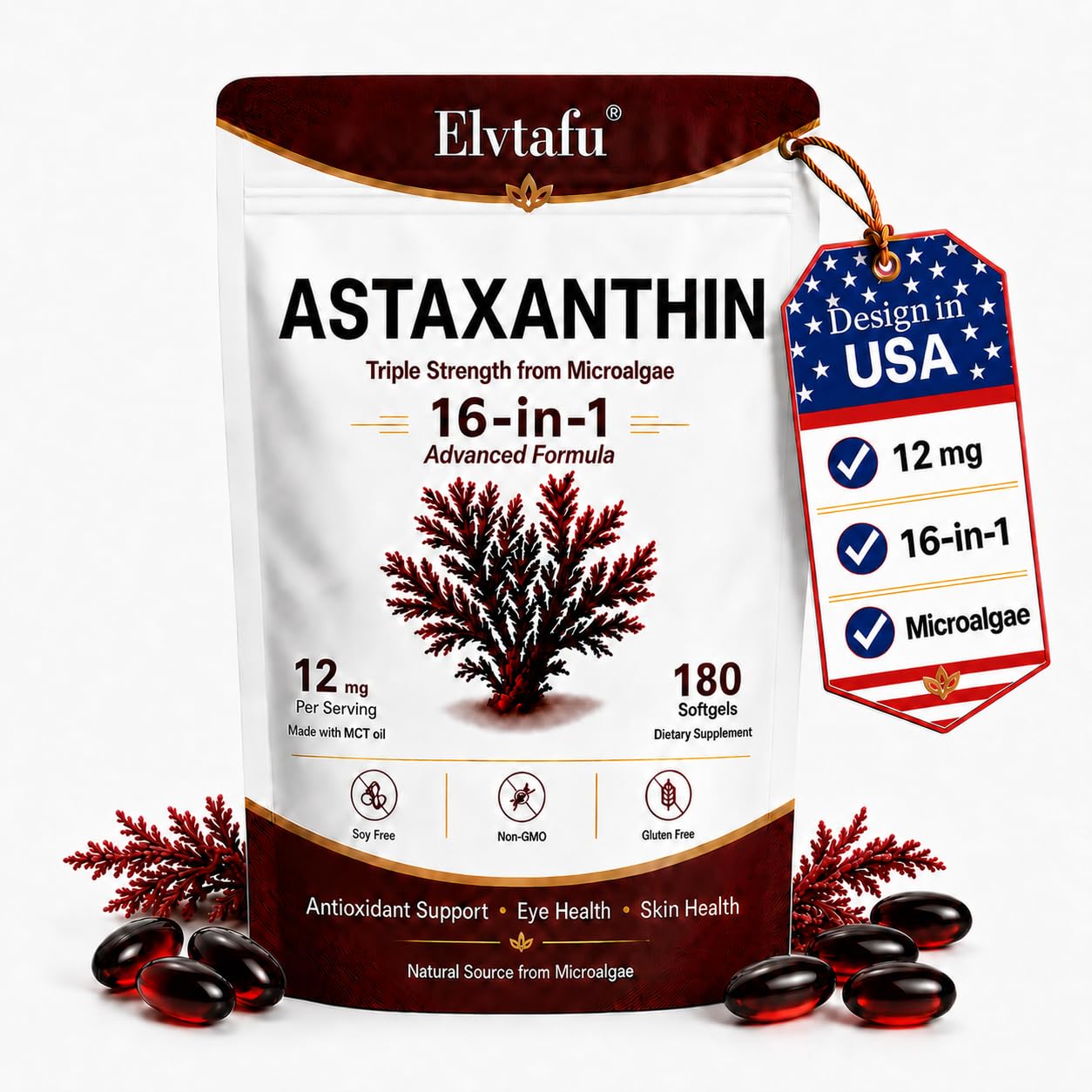 24mg Astaxanthin 16-in-1 Supplements with Zeaxanthin & Lutein Astaxanthin 180 Softgels from Microalgae,Antioxidant Complex with MCT Oil for Skin, Eye, Heart,Support Astaxantina Antioxidant — Amazon image 8