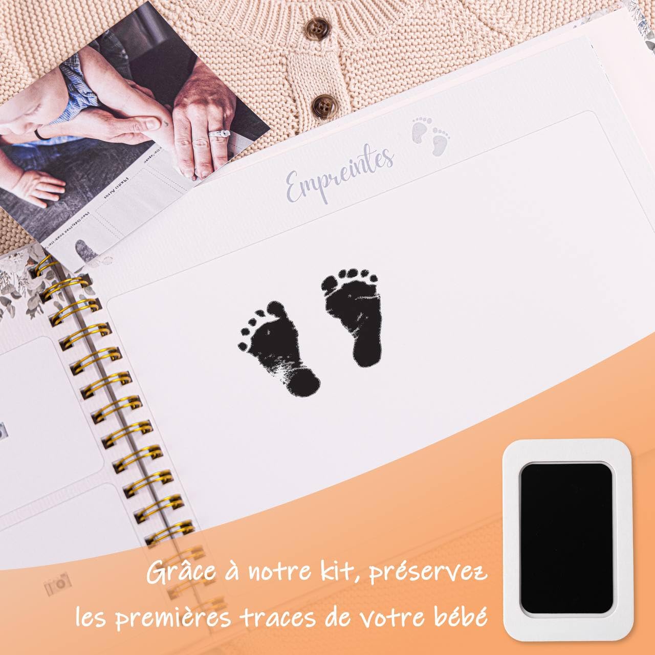 Journal de Grossesse a remplir Kit d'Empreintes Bébé Livre de Grossesse 4 Cartes a Gratter Annonce Les premières Fois de Bébé Checklist Baby Shower Cadeau Future Maman Souvenirs