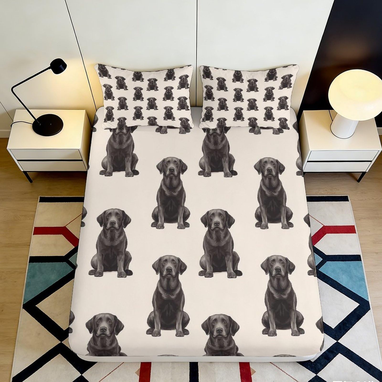 3D Printed Labrador Dog Pattern Fitted Sheet Microfiber Non-slip Bed Cover for Bedroom Guest Room Decor Easy Care 90x200x25cm