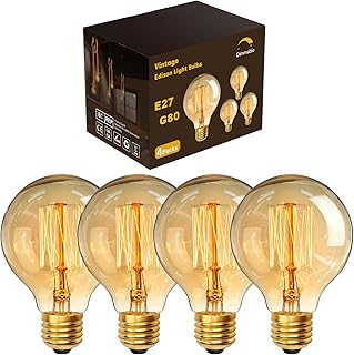 Vintage Edison Light Bulbs,E27 Dimmable Screw Edison Bulbs,Incandescent Light Bulb,Retro Filament Lamp Warm White Bulb 40w G80 220V,Pack of 4
