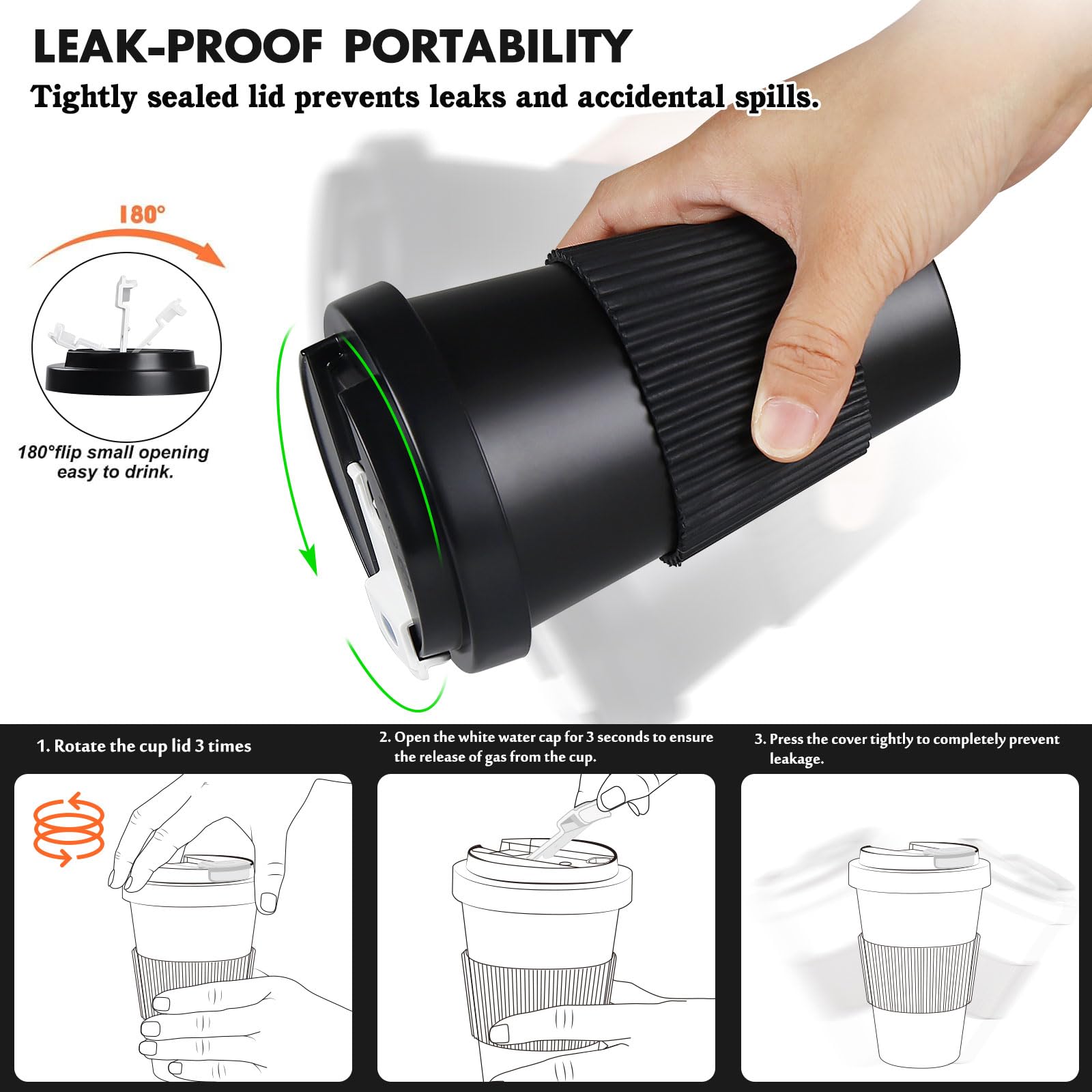 Greentainer Travel Mugs with Lids, Plastic Unbreakable Leakproof Coffee Cups - Image 3