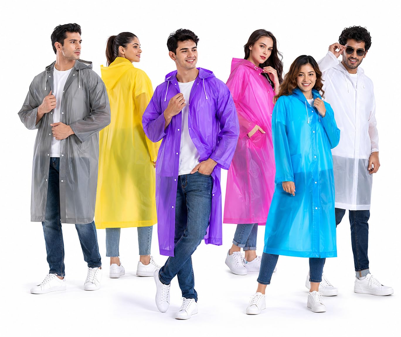 Pack of 5 - Unisex Raincoat with Hood, Universal size for adult - Colored Transparent Waterproof EVA Raincoat - Random Colors-image-22