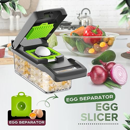 Miniatura 5 de Picadora de verduras, picadora multifuncional 14 en 1 con pelador de verduras, cortador de verduras de cocina con recipiente, picadora para cebolla,