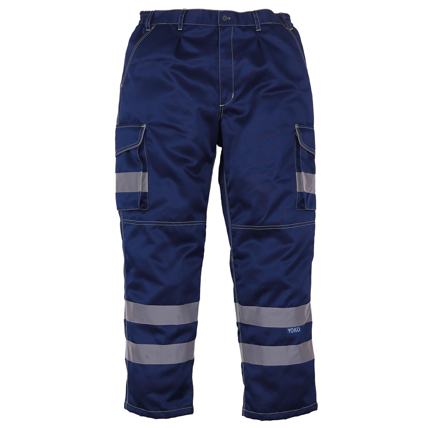 Yoko Men's Navy Hi Vis Polycotton Cargo Trousers With Knee Pad Pockets (34L) (Navy)